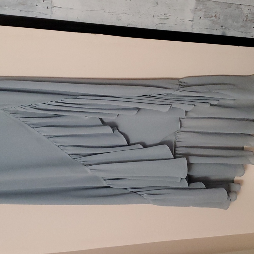 MuMu One Shoulder Tango Ruffle Gown In Steel Blue Chiffon - Picture 3 of 10